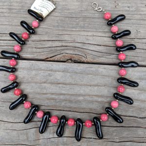 Black onyx and rose stone necklace